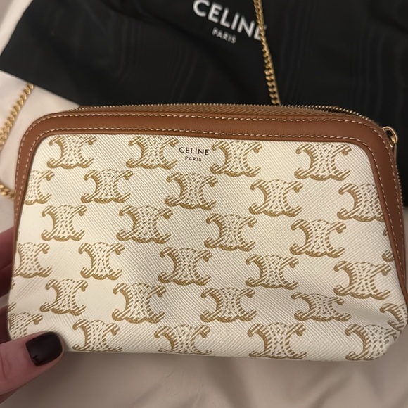 Celine Zip Around Chain Clutch Coated Canvas Triomphe - Picture 2 of 4